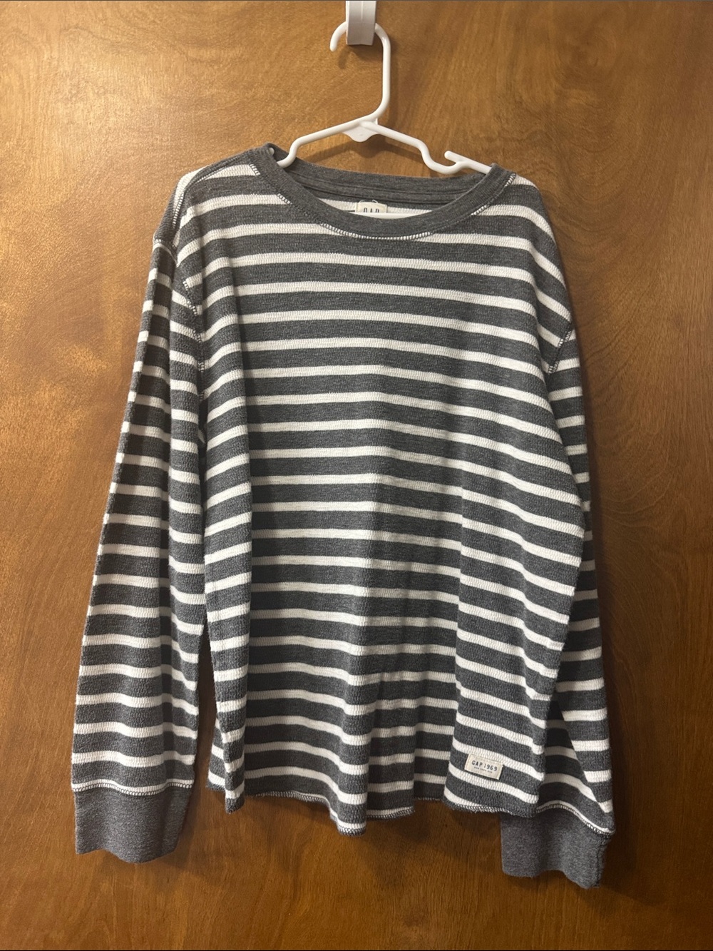 GAP Gray and White Striped Long-Sleeve Shirt